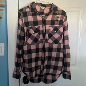 Forever 21 light pink and black flannel, distressed size small